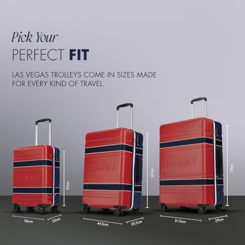 Image of Tommy Hilfiger Hard Luggage Set of 3 (Small, Mid and Large) Las-Vegas - Red & Navy | Check-in Trolley Bags with TSA Lock | 360 Spinner Wheels | Telescopic Handle | Hardshell PC Suitcase