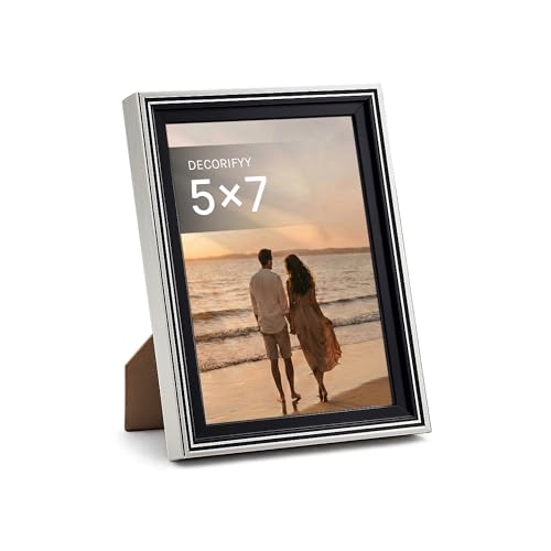 Image of Premium 5x7 Inch Photo Frame - Black & Silver Tabletop Display with Plexiglass Front | Perfect for Home Decor, Memories & Gifting