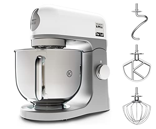 Kuhinjski procesor Kenwood kMix KMX750WH, zdjela od nehrđajućeg čelika 5 l, sigurnosni sustav za sigurnu upotrebu, metalno kućište, 1000 W, uključujući 3-dijelni set za slastičarstvo i zaštitu od prskanja, bijela, bijela