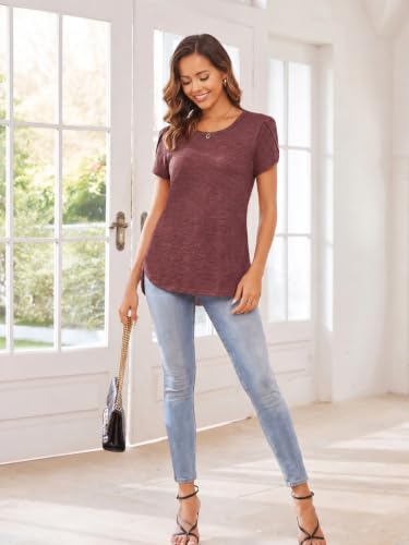 Image of Herou Women's Casual Long /Short Sleeve T Shirt Crewneck with Side Split Fall Pullover Loose Tunic Sweater Tops