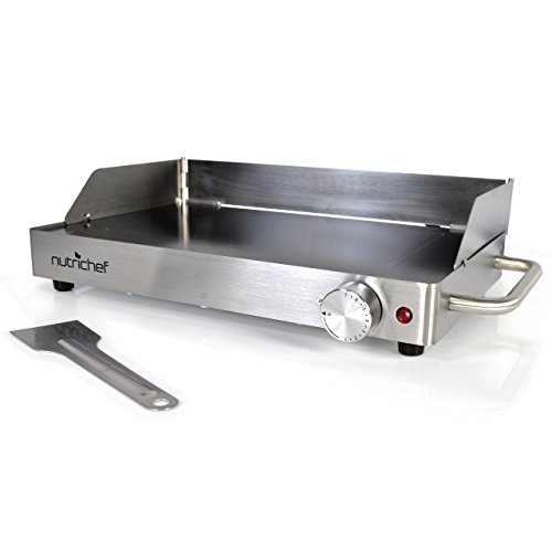 NutriChef Electric Griddle - Portable Stainless Steel Ceramic Glass Cooktop Grill