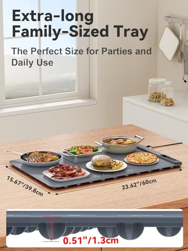 Miniatura 5 de Anifrim Bandeja De Calentamiento Eléctrico, Bandeja Calienta Platos Para Calentar Alimentos, Calentador De Comida Con Material Nano Silicona Para Familia, Fiestas, Eventos, Oficina-Gris