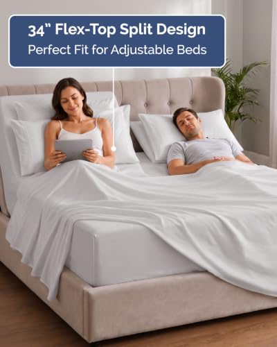 Image of Extra Deep Flex Top Split Head King Sheet Set - 6 Piece Breathable and Cooling Sheets - Hotel Luxury Bedding for Women, Men, Kids & Teens - Easy Secure Fit - Extra Deep Pockets - French Grey