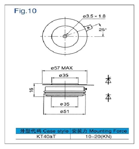 Thyristor KP400A à commutation rapide et faible perte de charge 1600V - 3