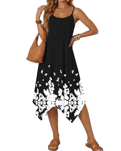 Image of AUSELILY Women's Summer Dresses 2026 Casual Sleeveless Spaghetti Strap Sundress Asymmetrical Midi Dress with Pockets
