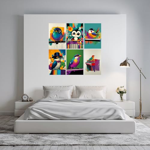 Image of SiddArtify Colorful Bird Wall Art Prints Set - Modern Animal Poster Decor for Living Room Bedroom Office - 8x12 Sticker Pack of 6
