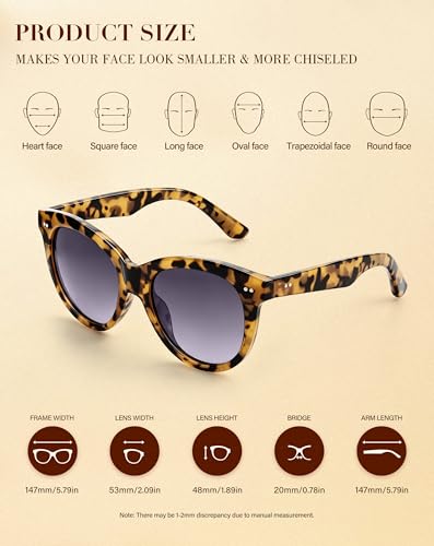 Image of Joopin Oversized Cat Eye Sunglasses Polarized UV Protection Retro Round Sun Glasses Shades for Women Driving Beach Vacation