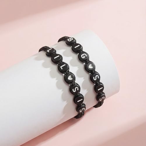 Image of 2 /3Pcs Big Middle Little Sis Heart Adjustable Braided Bracelet Set | Matching handmade sister friendship bracelets, sweet jewelry gifts for sisters, BFF friends, women and teengirls