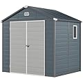 YITAHOME 8x6.2FT Outdoor Storage Shed w/o Floor, All-Weather Plastic Shed with Lockable Doors, Window & Vents, Plastic Tool Shed for Backyard, Patio, Poolside, Lawn, Gray