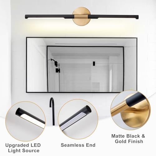 Image of Modern Bathroom Light Fixtures Over Mirror 29.5 Inch, 20W 360 Rotatable Dimmable 4000K Led Vanity Light Bar, Black and Gold Bathroom Vanity Lights Above Mirror