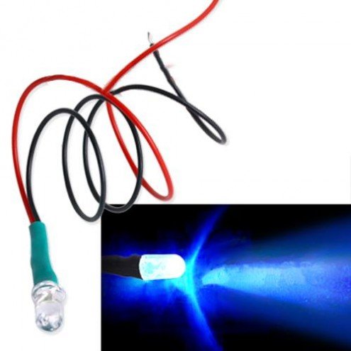 2X Blue LED Light Single Bulb Pre-Wired Light 5-12V 5mm Bright Round Top Clear — view 2