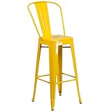 Flash Furniture High Indoor-Outdoor Barstool with Back, Metal, Yellow, 76.2 x 44.45 x 44.45 cm