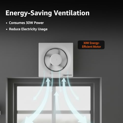 Image of Amazon Basics Ventilation 6 inch Fan | 30W | 5 Blades | 150 mm | 5.6 dB Low Noise | Window Mount | Wall Switch Control | White Plastic