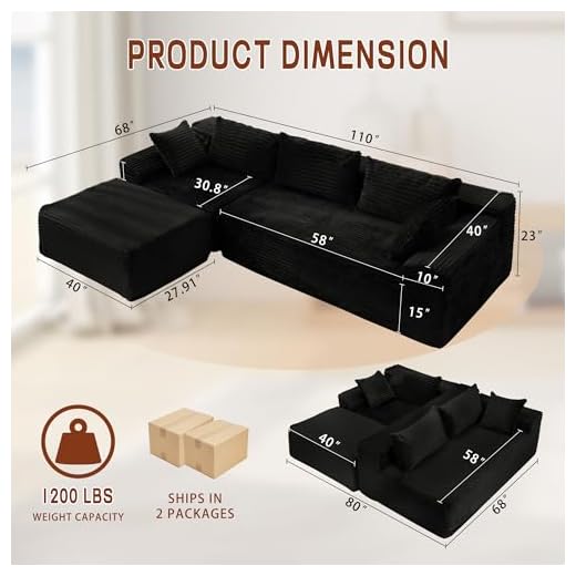 Korser 110" L-Shaped Modular Sectional Sofa