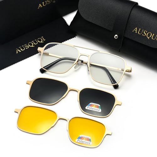 Image of 3in1 Magnetic Clip On Sunglasses Polarized For Women Mens Blue Light Glassess Aviator Stylish Eyewear for Drivers