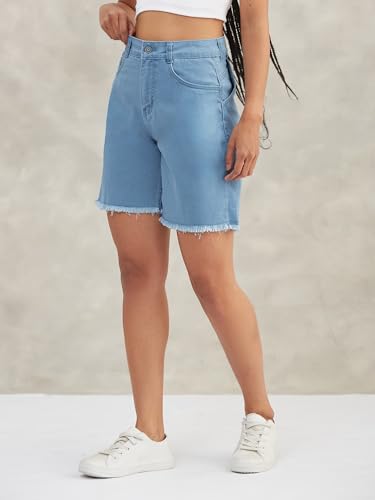 Image of Dolce Crudo Above Knee Denim Shorts for Women