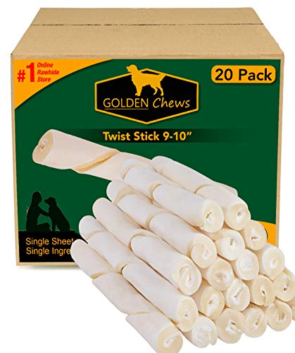 all natural rawhide - Golden Chews Natural Rawhide Roll Twist Sticks 9-10 Inches Dog Treat. Extra Thick, Single Sheet. (20 Pack)