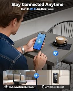 Philips Wi-Fi Smart Lock with Handles, WiFi Keyless Entry Front Door Lock Set, Keypad Deadbolt with Handle App Fingerprint Code Unlocking, Auto Locking, Built-in WiFi, Remote Control & Voice Unlock