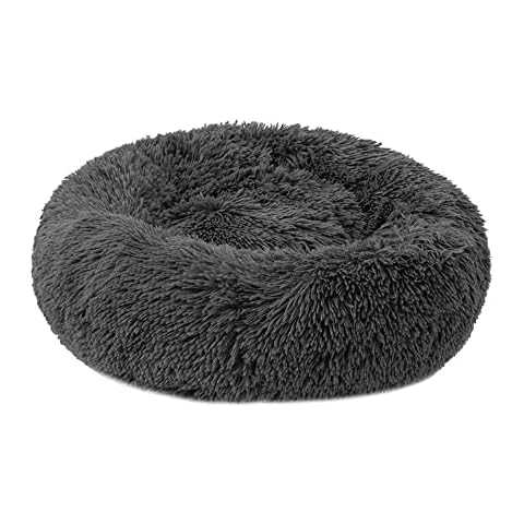 Aoresac Dog Bed Donut Dog Bed Soft and Fluffy Pet Bed, XS-L (M x Ø 23.6" x H 7.9" up to 22 lbs, Dark grey) Cover