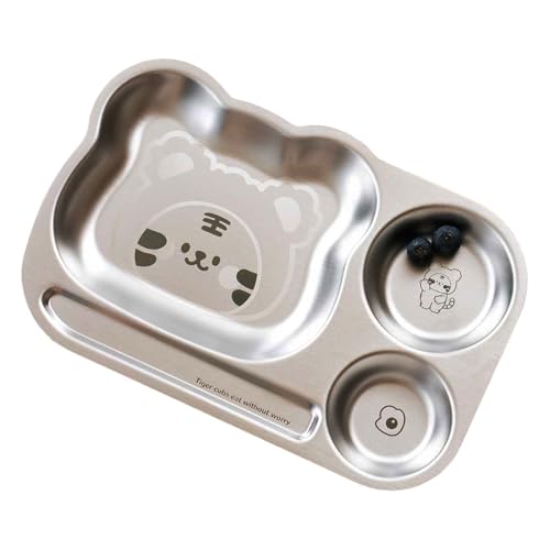 Image of Basil Stainless Steel Plate for Kids - Kids Plates for Food with 3 Compartments - Dinner Plates for Baby - Unbreakable Dinner Plates - Ideal for Birthday, Return Gifting - Funky Dinner Tiger Plate