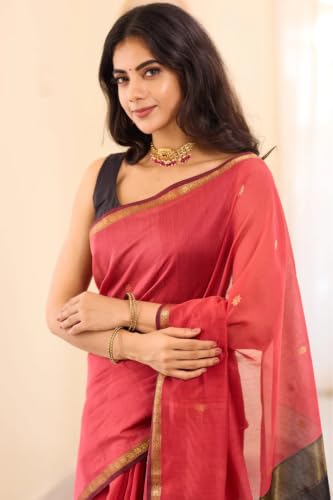 Image of SGF11 Women's Kanjivaram Soft Cotton Linen Silk Saree With Blouse Piece