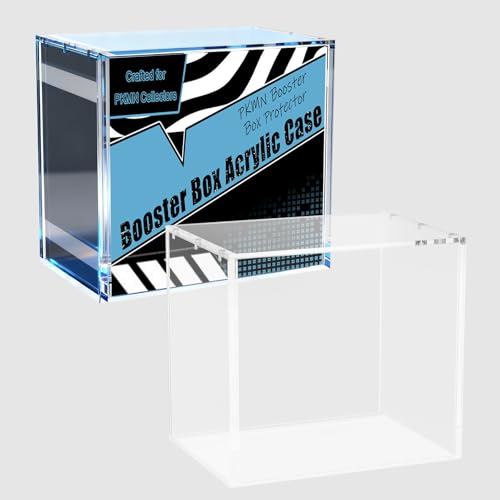 PKMN Booster Box Acrylic Case Magnetic - Ultra Thick 8mm + 5mm Acrylic Booster Box Protector Case Clear Display Stackable Hard Compatible with PKMN Booster Boxes with Strong Magnets Easy Top Loading