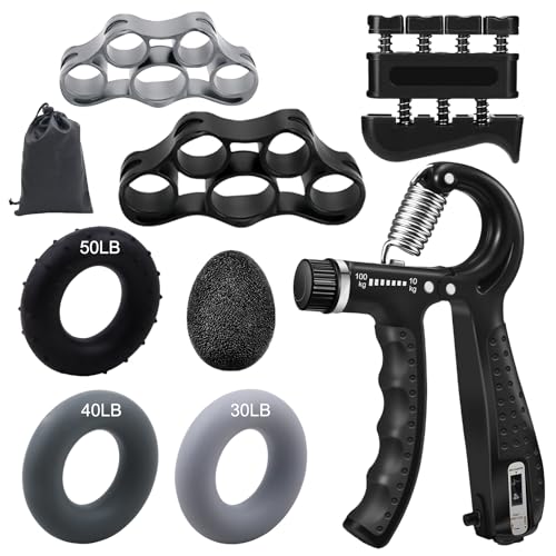 Handtrainer Fingertrainer 8er Pack, Unterarmtrainer Verstellbarer Griffkraft Trainer 10-100KG, Finger Trainer, Trainingsring, Stressabbau Griffkugel Trainingsgerät für Hände Therapie