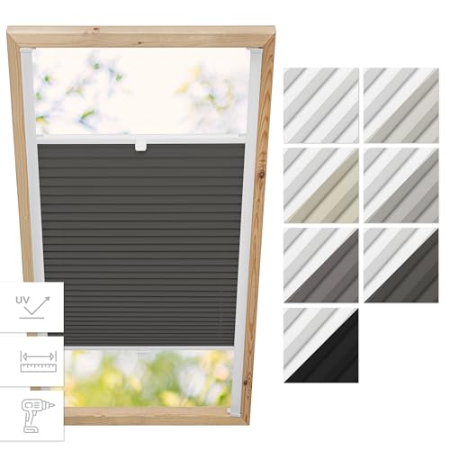 Estika Estor Plisado térmico para tragaluz, para Ventanas Velux - Modelo: PK10 - Color del Material: Blackout Antracita-Blanco - Estor Interior, Ventana Plisada