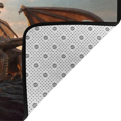 Tapis de salon lavable grand format motif dragon coucher de soleil ciel - 5