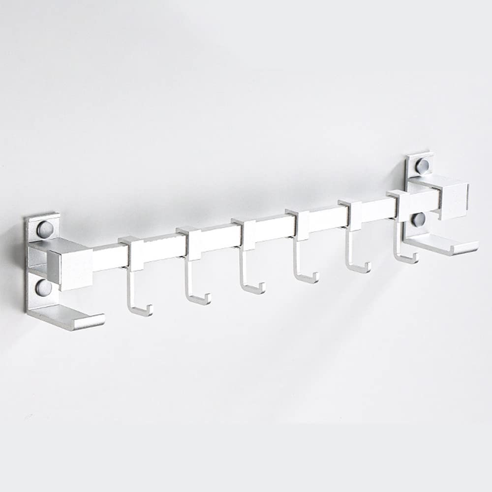 Celbon Colgador de Utensilios de Cocina Barra Cocina Utensilios con 6 Ganchos Movible,40 cm Aluminio Montaje en Pared Colgador Organizador de Ollas y Sartenes (Blanco)