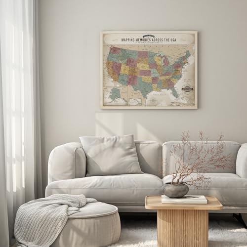 Image of DECORARTS - Vintage Soft Pastel USA Map Canvas Wall Art, United States Maps for Wall Decor, Hand-Stretched Giclee Print, Living Room Dining Office Home Decor, Ready to Hang,Handcrafted in USA,30x24''
