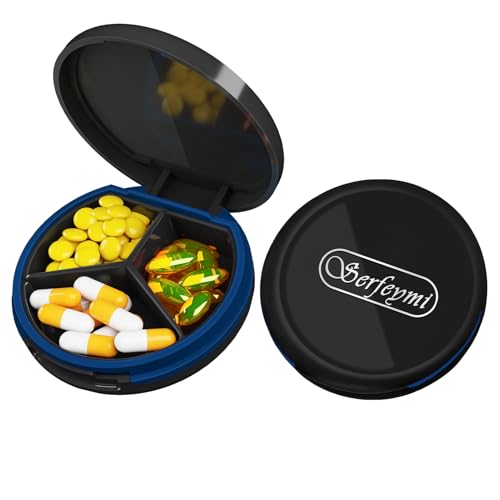Image of Serfeymi Small Pill Case for Purse, Unique Artistic Patterns Travel Pill Box with 3 Compartments, Portable Mini Pill Organizer for Pocket, Decorative Pill Container for Purse - Black(Logo)