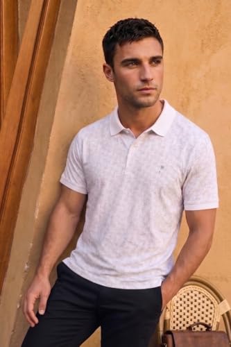 Image of Louis Philippe Men's Slim Fit Cotton Pique Polo Tshirt with Stretch and All Over Print