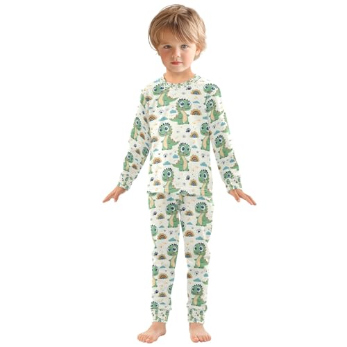 senya Green Dinosaur Rainbow Pajamas Set Long Sleeve Soft Cotton Sleepwear 2 Piece3