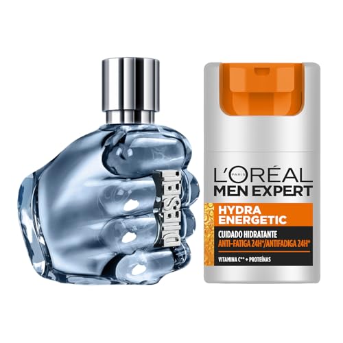 L'Oréal Rutina para hombre, Men Expert Crema hidratante antifatiga + Diesel Only the Brave Eau de Toilette, 50ml + 35ml