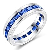 SweetJew Sapphire Ring For Men Eternity Wedding Band 925 Sterling Silver 19 Emerald Cut Gemstone Promise Ring For Him Size 11