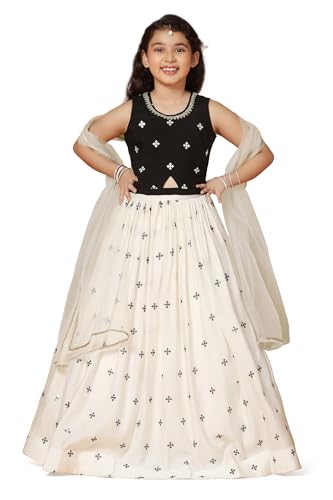 Image of Fashion Dream Girls Silk Blend Readymade Embroidered 3 Piece Lehenga Choli Set|Lehenga Choli,Ethnic Wear|Lehenga for Kids|Lehenga Set