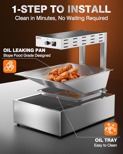 Image of PYY French Fry Warmer - 10.5L Large Food Heat Lamp for Chips Commercial Heat Light Free, Food Warmer Countertop, Standing Warming Dump Station Churros Fried Food, Home, Restaurant, Silver, 500W