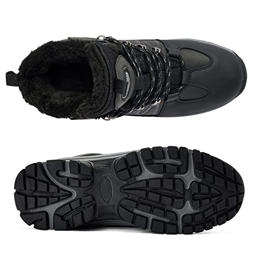 Lamincoa Men's Snow Boots Water Resistant Leather Non-Slip Hiking Boot Ankle Comfort Climping Trekking Sneakers Winter Outdoor Classic Black Size 9 #TOP3