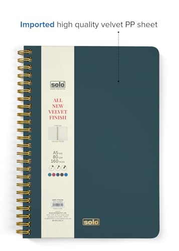 Image of SOLO Velvet Finish Spiral Notebook | A5 Size, 160 Unruled Pages, 80 GSM | Fountain Pen Friendly Premium Journal for Sketching & Writing