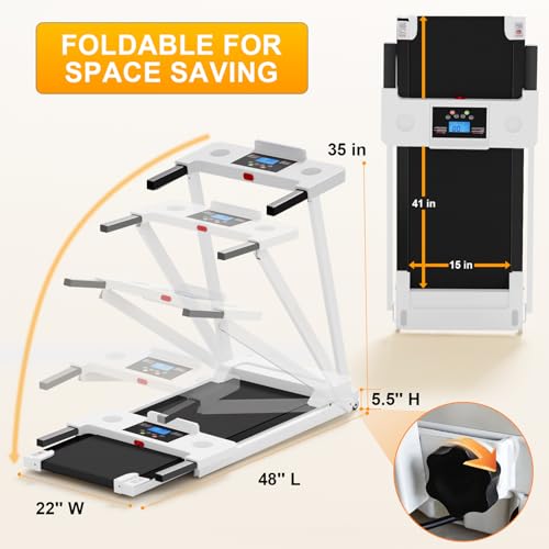 Image of Treadmill with Handle Bar, 3 in 1 Portable Walking Pad Treadmills, 3.0HP Quiet Desk Electric Treadmills for Home Office, Compact Jogging Running Machine with LED Display, 330LBS Capacity