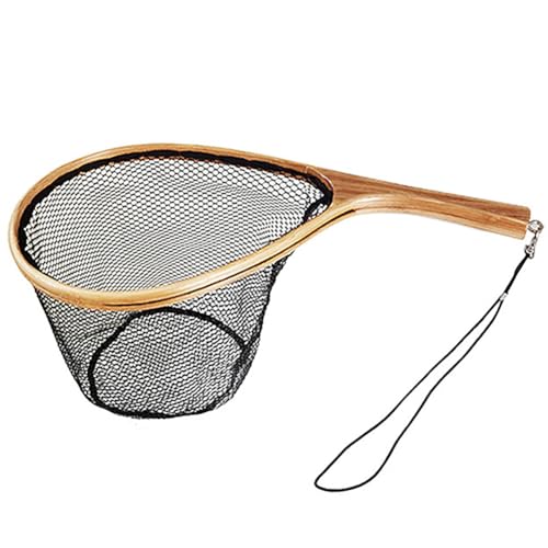 Épuisette de pêche à la mouche noble avec finition bois et maille douce