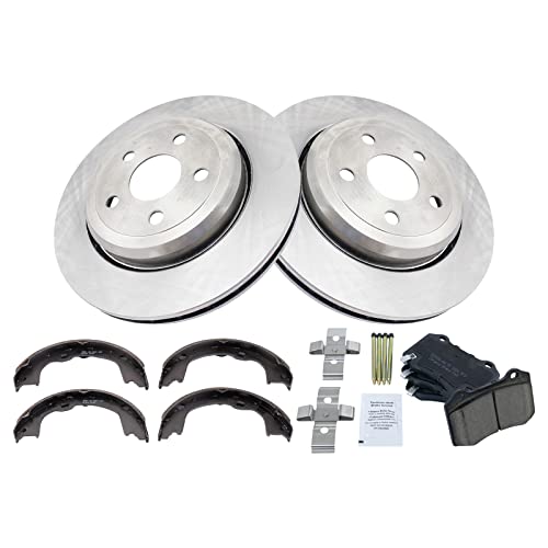 Image of TRQ Rear Brake Pad and Rotor Set Ceramic Parking Shoe Compatible with 2018-2019 Dodge Durango 2012-2019 Jeep Grand Cherokee