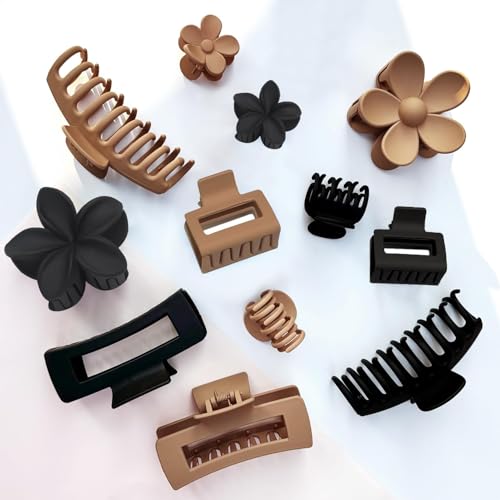 Image of Bakefy-6 Pcs Elegant Frosted Hair Claw Set - Korean Style Floral & Geometric Shapes, Medium Size, Large Capacity Shark Clips,clutchers for hair,claw clips,hair clutcher for women