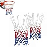 2 Stück Basketballnetz,Basketball Netz für Basketballkorb Ersatz,12 Schlaufen 3 Farbig Nylon Basketballnetz zum Standard Größe Die Innen und Outdoor Basketball Korb Zubehör