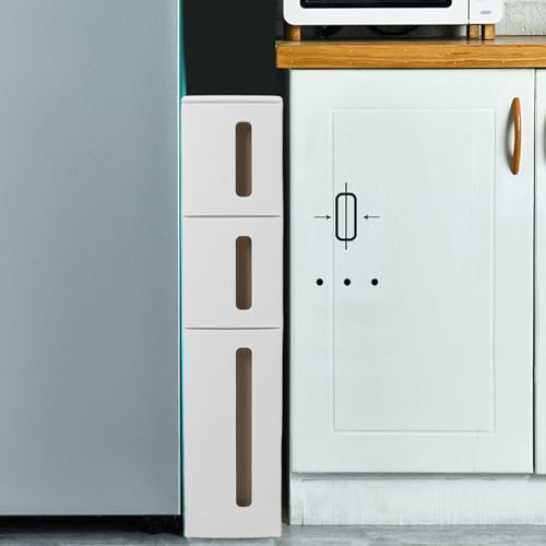 Mrisata 3 Schubladen Schlanker Badezimmervorlageschrank Kommode, Schmaler Plastik -Rollkarren -Organizer mit Schubladen, für Kleine Räume, Küche, Wäsche, Büro, Schlafzimmer, Schlanker