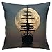 Funda de Cojine Pirate Ship Moonlight Paisaje Almohada Cubiertas Cuadro de Almohada Cuadrada Decorativa Funda de cojín sólido Suave para sofá Coche de Dormitorio 18 x 18 Pulgadas