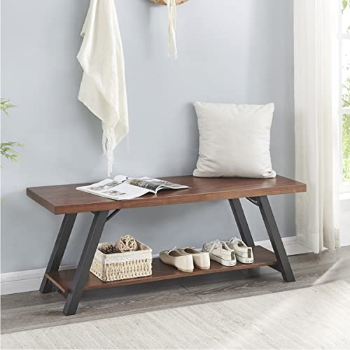 Ibf Natural Real Wood Entryway Bench, Solid Wood Storage Bench, Industrial Bedroom Bench In Entry Way Hallway Foyer Rack, Modern Shoe Bench Seat For Living Bed Room Indoor, Rustic Brown, 47 Inch #TOP7