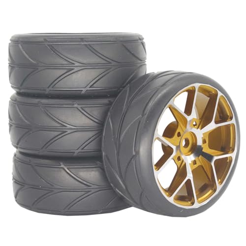 KEEDA Opony i metalowe felgi 64 mm do części 1/10 RC On Road Drift Touring Car HSP, HPI Tamiya (koła 5Y, złote)