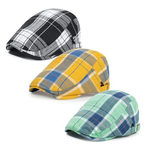 Image of 3Pcs Men's Newsboy Caps Cotton Cooling Hat Adjustable Flat Cap for Men